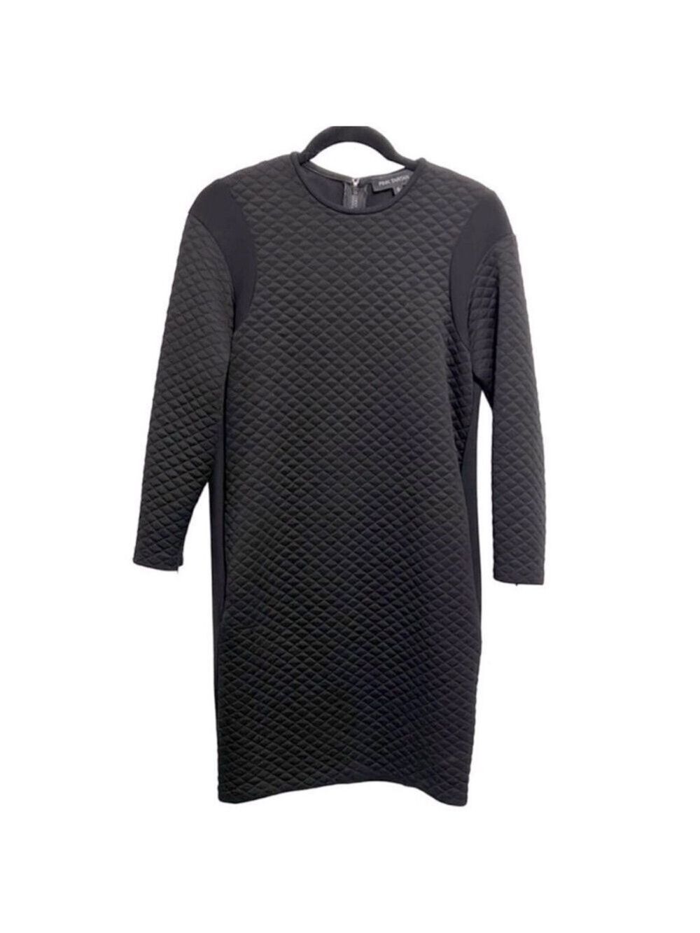PINK TARTAN BLACK QUILTED MINI DRESS W/ POCKETS, MINIMALIST COZY STRETCH SZ XS